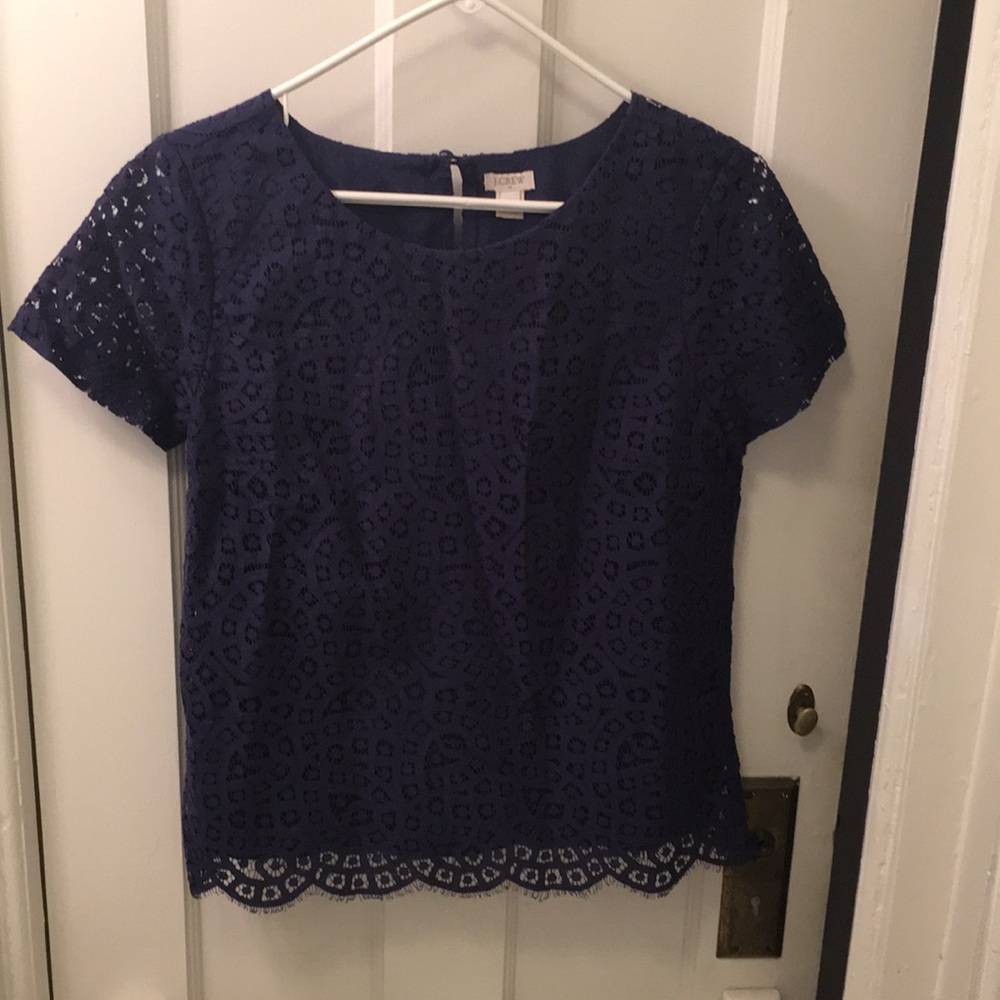 J.Crew navy blue lace short sleeve blouse